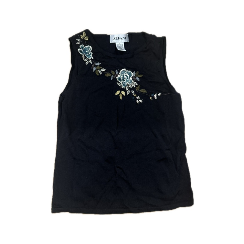 Alfani Black Tank Top with Blue Floral Design
